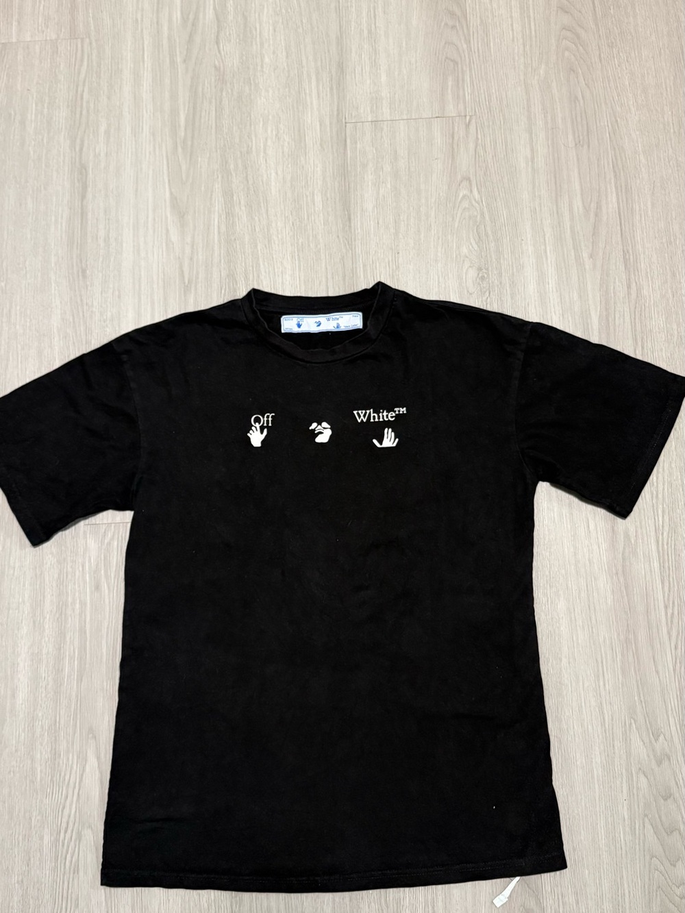 Off-White Black Crewneck Tee with White Hand Graphics